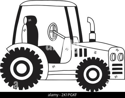 Illustration d'un tracteur jaune mignon dessinée à la main, isolée sur l'arrière-plan Illustration de Vecteur