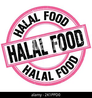 Texte DE NOURRITURE HALAL écrit sur le timbre rond rose-noir Banque D'Images