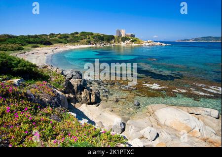 La Fortezza vecchia, port, plage de Villasimius, Sardaigne, Italie du sud, de l'Europe Banque D'Images