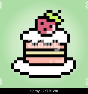 Pixel 8 un morceau de gâteau. Gâteau d'anniversaire en illustration vectorielle pour les ressources de jeu et le motif de point de croix. Illustration de Vecteur