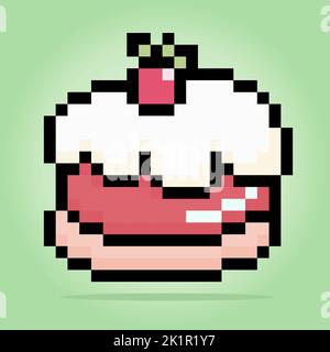 Pixel 8 un morceau de gâteau. Gâteau d'anniversaire en illustration vectorielle pour les ressources de jeu et le motif de point de croix. Illustration de Vecteur