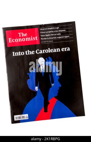 Septembre 2022 la couverture de The Economist marque l'adhésion du roi Charles III avec les mots dans l'ère caroléenne. Banque D'Images