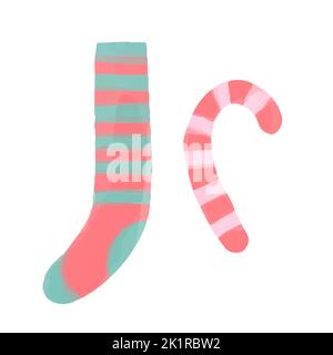 Chaussette de Noël à motif vectoriel pour cadeaux peinte à la main à l'aquarelle. Illustration de Vecteur
