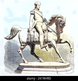 Reiterstatue à Antwerpen, Leopold I., geboren als Prinz Leopold Georg Christian Friedrich von Sachsen-Coburg-Saalfeld, Herzog à Sachsen, 16. Dezember 1790 bis 10. Dezember 1865 in Schloss Laken, Laken), von 1831 bis 1865 der erste König von Belgen / statue équestre à Anvers, Léopold I, né Prince Léopold Georg Christian Friedrich de Saxe-Coburg-Saalfeld, duc de Saxe, du 16 décembre 1790 au 10 décembre 1865 au château de Laken, Laken), Le premier roi de Belgique de 1831 à 1865, Historisch, restaurant numérique Reproduktion einer Originalvorlage aus dem 19. Jahrhundert, genaues Originald Banque D'Images