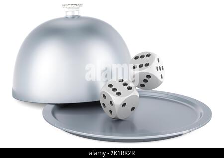 Restaurant cloche avec dés, 3D rendu isolé sur fond blanc Banque D'Images