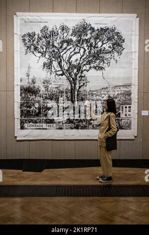 Londres, Royaume-Uni. 20th septembre 2022. Arbres incluant le Comrade Tree, 2020 - William Kentridge, l'artiste vivant le plus célèbre d'Afrique du Sud, une nouvelle exposition à la Royal Academy of Arts. Transformer les galeries principales avec la plus grande exposition de l'œuvre de l'artiste au Royaume-Uni. Beaucoup de pièces n'ont jamais été vues auparavant, et certains ont été faits spécifiquement pour le spectacle. S'étendant sur une carrière de 40 ans avec des tapisseries de 4 mètres de large, ses arbres et fleurs de charbon de bois de signature, et le grand film d'écran. Le spectacle se déroule du 24 septembre au 11 décembre 2022. Crédit : Guy Bell/Alay Live News Banque D'Images