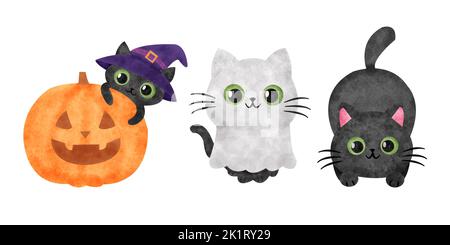 Ensemble de collection pour chats effrayants et mignonne pour Halloween. Banque D'Images