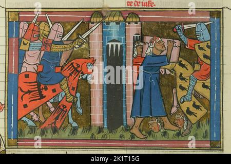 Le siège d'Ascamon en 1153 (de 'Li rommans de Godefroy de Buillon et de Salehadin'). MUSÉE : BIBLIOTHÈQUE NATIONALE DE FRANCE. Auteur: Maître de Fauvel. Banque D'Images