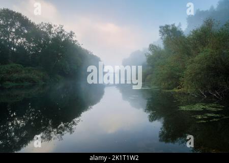 Ancien pont de tramway au-dessus de la rivière Wye à Redbrook. Banque D'Images