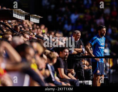 Tony Mowbray, directeur de Sunderland, lors du match du championnat Sky Bet à Vicarage Road, Watford. Date de la photo: Samedi 17 septembre 2022. Banque D'Images