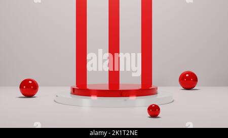 Socle vide rouge et blanc minimal pour la présentation des produits, 3D podium abstrait, 3D rendu Banque D'Images