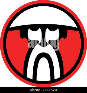 Homme asiatique âgé avec longue barbe portant un chapeau conique. Logo minimaliste Illustration de Vecteur