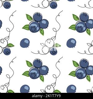 Bleuet, motif vectoriel de myrtille. Un dessin d'art en ligne continu avec motif bleuet Illustration de Vecteur