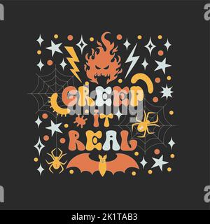 Motif avec éléments rétro de style Halloween 70s. Illustration de Vecteur