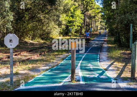 Pistes cyclables bien marquées à Lesparre-Médoc, France Banque D'Images