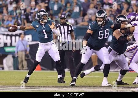 Philadelphie, Pennsylvanie, États-Unis. 19th septembre 2022. Philadelphia Eagles Quarterback JALEN FAIT MAL (1) en action pendant une semaine deux match entre les Philadelphia Eagles et les Minnesota Vikings au Lincoln Financial Field. (Image de crédit : © Saquan Stimpson/ZUMA Press Wire) Banque D'Images