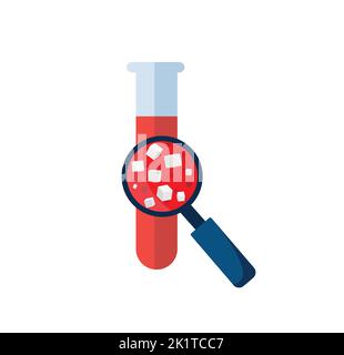 Concept d'hématologie avec globules rouges dans une tube à essai et une loupe, illustration vectorielle dans un style plat EPS 10 Illustration de Vecteur