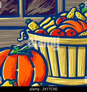récolte de la tourche avec panier végétatable d'automne Illustration de Vecteur