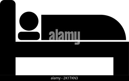Dormir, homme dormir dans le lit, hôpital. Illustration de l'icône vecteur plat. Symbole noir simple sur fond blanc. Dormir, homme dormir dans le lit, SIG. Hôpital Illustration de Vecteur