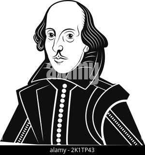 Vecteur William Shakespeare Portrait en noir et blanc Illustration de Vecteur