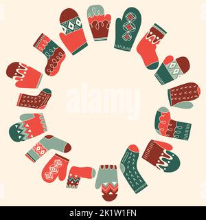 Moufles et chaussettes en maille rétro colorées à monture ronde vectorielle Illustration de Vecteur