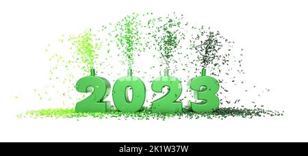 2023 célébration verte avec confetti - 3D rendu Banque D'Images