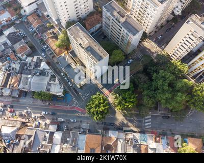 Vue aérienne de l'Edificio Louveira, un bâtiment moderniste du quartier higienopolis à Sao Paulo, au Brésil Banque D'Images