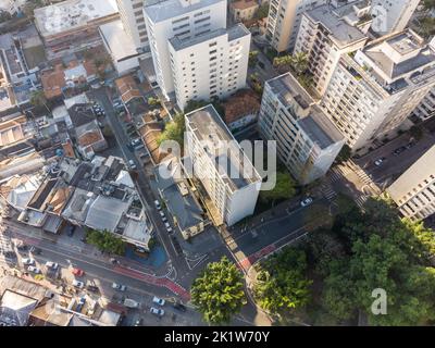 Vue aérienne de l'Edificio Louveira, un bâtiment moderniste du quartier higienopolis à Sao Paulo, au Brésil Banque D'Images