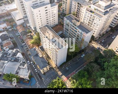 Vue aérienne de l'Edificio Louveira, un bâtiment moderniste du quartier higienopolis à Sao Paulo, au Brésil Banque D'Images