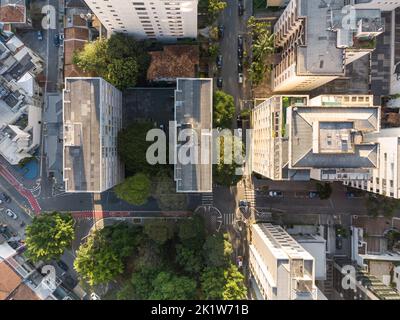 Vue aérienne de l'Edificio Louveira, un bâtiment moderniste du quartier higienopolis à Sao Paulo, au Brésil Banque D'Images