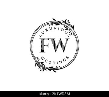 FW initiales lettre mariage monogramme logos modèle, dessin à la main moderne minimalistes et modèles floraux pour cartes d'invitation, Save the Date, élégant Illustration de Vecteur