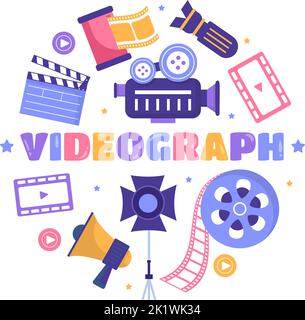 Modèle de services de vidéaste dessin main dessin de dessin animé dessin animé à plat avec enregistrement de production vidéo, film, équipement et cinéma conception de l'industrie Illustration de Vecteur