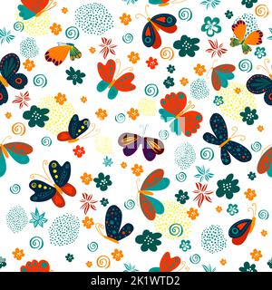 Joli motif sans coutures papillons et fleurs. Illustration vectorielle. Fond de répétition floral d'été pour tissus ou fonds d'écran. Illustration de Vecteur