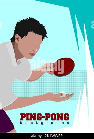 Affiche sur le lecteur de ping-pong. Silhouette Vector 3D Illustration de Vecteur