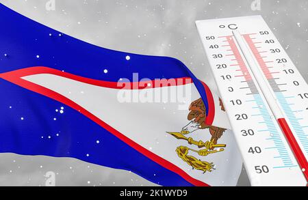 Hiver dans les Samoa américaines avec froid sévère, température négative, saison froide dans les Samoa américaines, temps le plus froid dans les Samoa américaines, Flag Ameri Banque D'Images