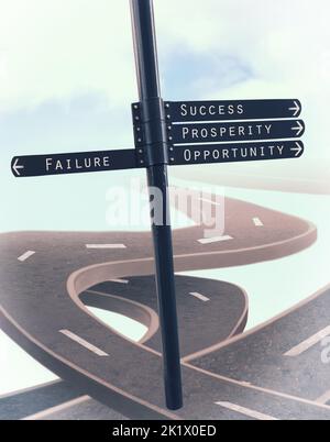 Illustration de routes sinueuses menant au ciel avec des signes avant la voie - TOUT le design sur cette image est créé à partir de zéro par l'équipe de Yuri Arcurs de Banque D'Images