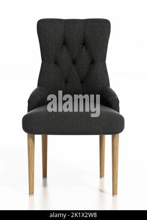 Chaise en tissu gris Sienne avec pattes en bois isolées sur fond blanc. 3D illustration. Banque D'Images