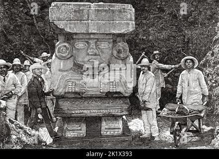 Le monument de la déesse de l'eau à Teotihuacan, Mexique. Ancienne illustration gravée du 19th siècle de la nature 1890 Banque D'Images