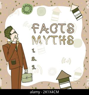 Affiche des faits mythes, mot écrit sur le travail basé sur l'imagination plutôt que sur la différence réelle de la vie Banque D'Images