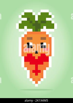 8 bit pixel carotte kawaii. légumes pour les ressources de jeu dans l'illustration vectorielle. Illustration de Vecteur
