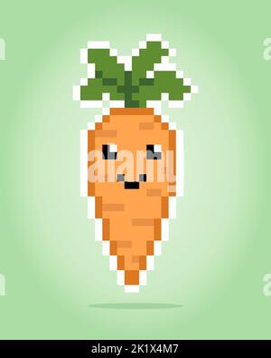 8 bit pixel carotte kawaii. légumes pour les ressources de jeu dans l'illustration vectorielle. Illustration de Vecteur