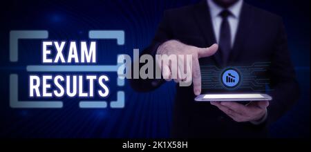 Écriture affichage des résultats d'examen. Mot écrit sur un résultat d'un test formel qui montre la connaissance ou la capacité Banque D'Images