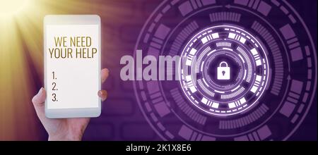 Présentation conceptuelle nous avons besoin de votre aide aide aide aide-service aide-disponibilité subvention d'aide-prestations. Présentation commerciale assistance au service après-vente aide-bénéfice disponible Banque D'Images