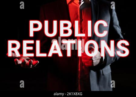 Signe d'écriture manuelle Relationspractice public gérant la diffusion d'informations entre les individus. Approche métier pratique de gestion de la diffusion de Banque D'Images