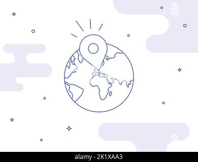 Emplacement de la carte broche sur le globe terrestre dans l'espace étoilé. Illustration de contour entièrement modifiable Illustration de Vecteur