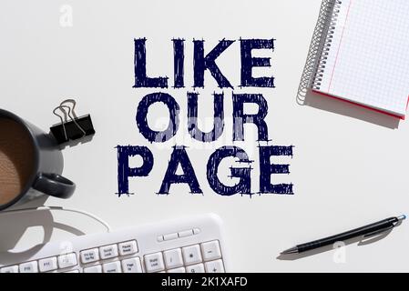 Affichage conceptuel comme notre page. Mot pour Suivez-nous sur l'Internet Contact cherchez notre site Web Banque D'Images