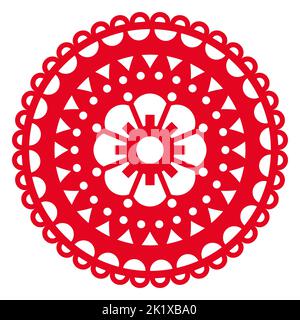 Motif rond vectoriel papel Picado avec mandala floral et géométrique, décor mexicain en papier guirlande avec formes découpées Illustration de Vecteur