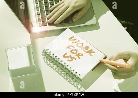 Un travail d'affichage conceptuel pour nous. Approche commerciale invitation à rejoindre un groupe d'équipe de travail institution de l'entreprise Banque D'Images