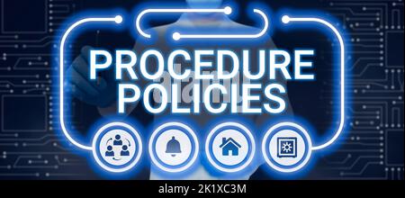 Rédaction affichage de texte politiques de la procédure principes directeurs règles et règlements. Concept signification étapes des principes directeurs règles et Banque D'Images