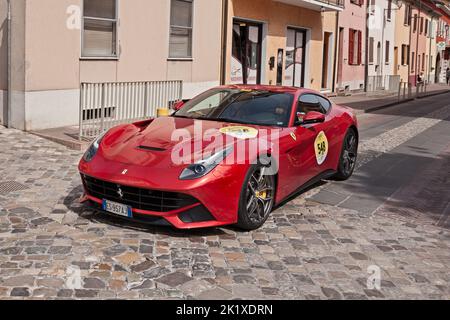 sports car Ferrari F12 Berlinetta travels during the historic car race Mille Miglia, on May 19, 2017 in Gatteo, FC, Italy Stock Photo